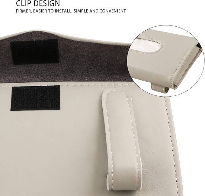 Khaki Car Tissue Refill Holder for Sun Visor, Hanging Tissue Clip, PU Leather