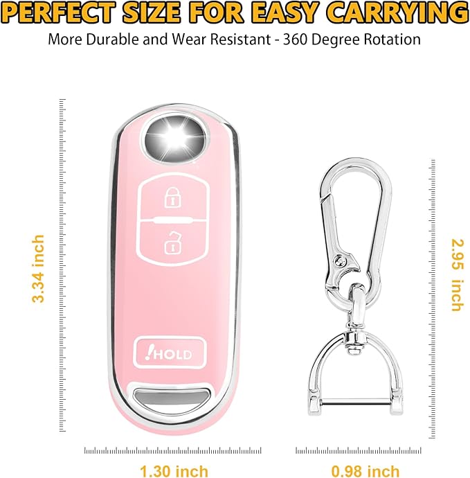 FT FUNTOR for Mazda Key Cover,3 Buttons TPU Key Cover with Silver Edge,Compatible with Mazda 3 6 CX-3 CX-5 CX-7 CX-9 with Keychain (B-Pink)