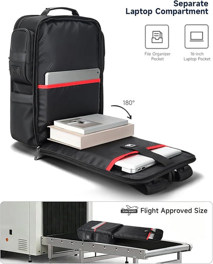 Work Laptop Backpack for Men 17in, USB-C Port Carry On Backpack with Patented Adjustable Straps, TSA Dual Laptop Compartments Backpack Travel, Waterproof Business Backpack for Professional, Black