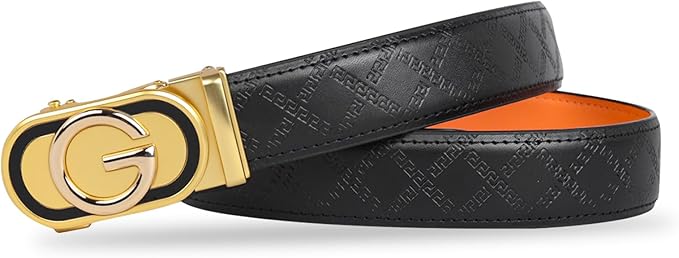 Aurolran Men&Womens Leather Dress Belt Business Automatic Buckle Belt Color-Black Silver Gold