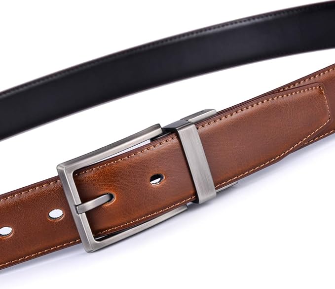 beltox fine Men's Dress Belt Leather Reversible 1.25" Wide Rotated Buckle Gift Box