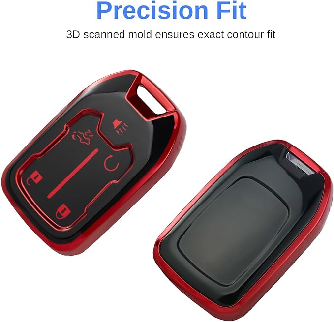 for GMC Key Fob Cover - TPU Key Shell Case Protector Compatible with Chevy Silverado and GMC Sierra 1500 2500HD 3500HD 5 Buttons Smart Remote Key, Red