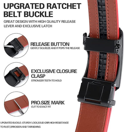 DOOPAI Belt Men, Ratchet Dress Adjustable 1 3/8" Sliding Leather Designer, Size Length Can be Cut, with Gift Box