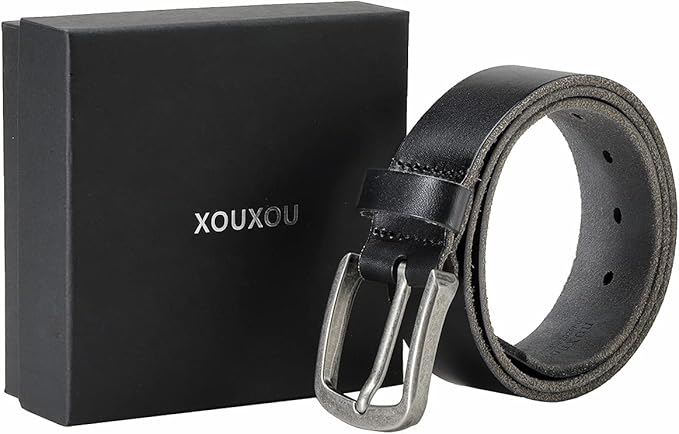 XOUXOU Men's Casual Leather Jeans Belts Classic Work Business Dress Belt with Prong Buckle for Men