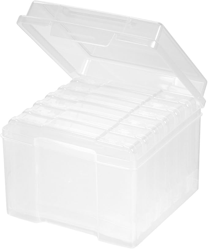 IRIS USA 5" x 7" |Made in USA| Photo Organizers and Picture Storage Box with Handle, 6 Inner Cases/Containers for Tasks, Stickers, Ephemera, & Flashcards - Clear