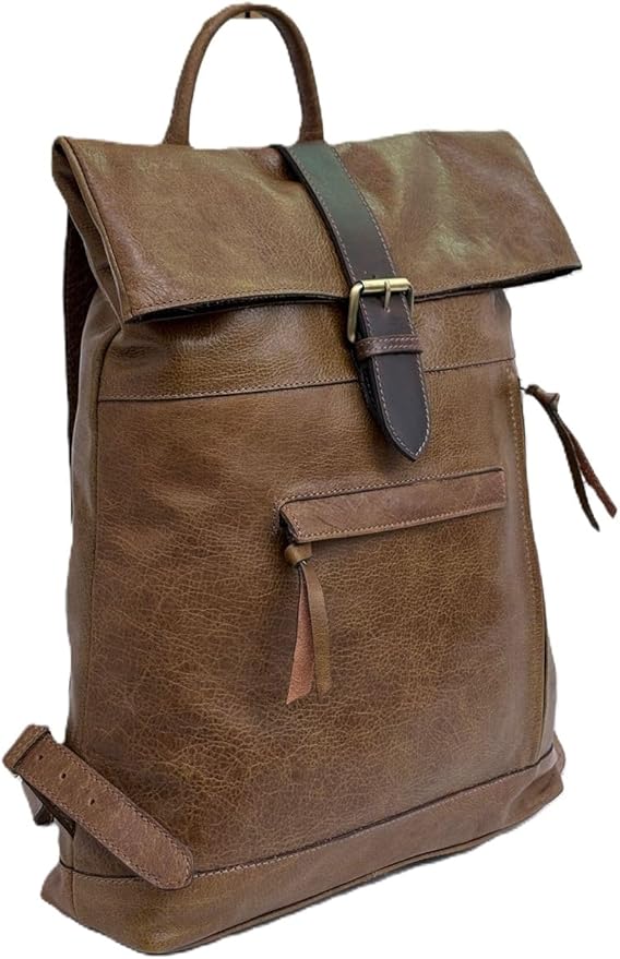 VANSI Soft Leather Men Women Laptop Backpack School College Office (Tan Brown)