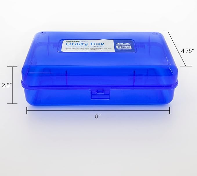 BAZIC Products Plastic Pencil Case Utility Storage Box, Assorted Color, Multi Purpose Organizer for Pens Pencils, 24-Pack
