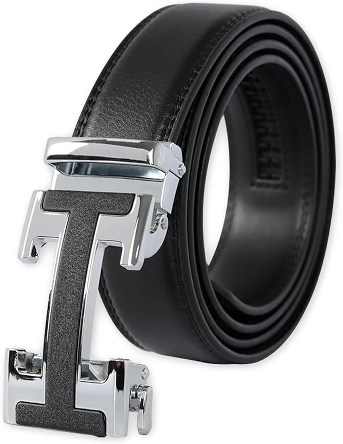 Aurolran Men&Womens Leather Dress Belt Business Automatic Buckle Belt Color-Black Silver Gold