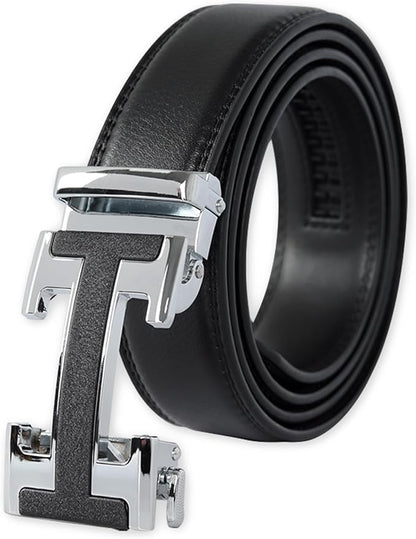 Aurolran Men&Womens Leather Dress Belt Business Automatic Buckle Belt Color-Black Silver Gold