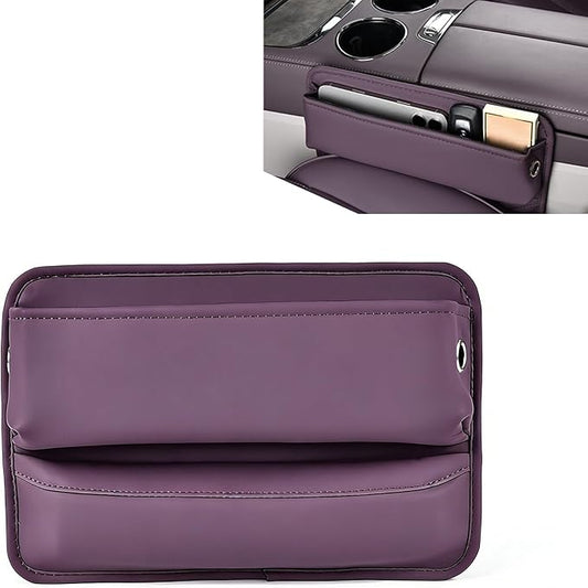 Leather Car Seat Gap Filler, Waterproof Anti-Slip Side Storage Pouch for Phones Keys Glasses Cards, Universal for Most Cars, SUVs, Trucks (Purple)
