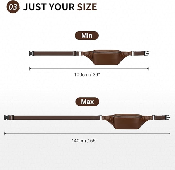 Faux Leather Belt Bag for Men, Crossbody Sling Bag with Adjustable Strap, Back Zipper Pocket, Large Capacity Waist Pack for Travel, Work, Every, Brown