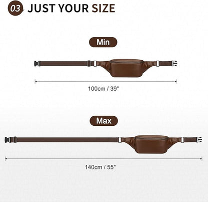 Faux Leather Belt Bag for Men, Crossbody Sling Bag with Adjustable Strap, Back Zipper Pocket, Large Capacity Waist Pack for Travel, Work, Every, Brown