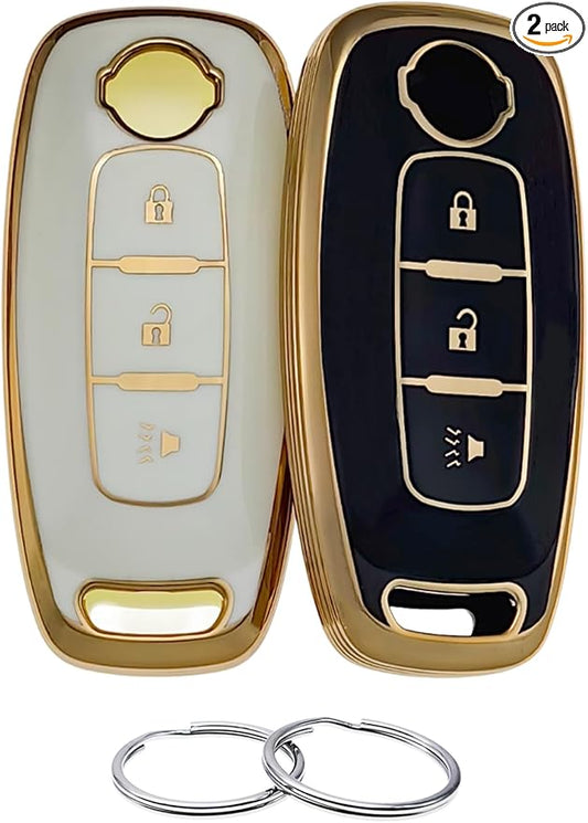 REPROTECTING TPU Key Fob Cover Compatible with Nissan Pathfinder Rogue Kicks (Black/White, 3 Buttons/TPU)