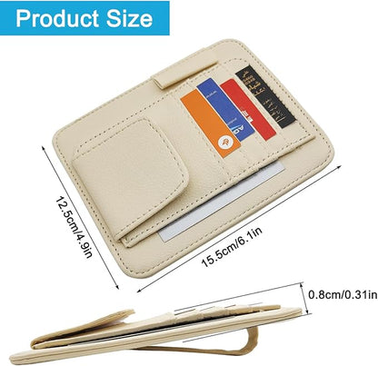 SENHAI Car Sun Visor Organizer for Car, 2 Pcs Small Leather Car Card Sleeve Pocket Organizer, Car Visor Organizer Storage Pouch for Hold Card, Sunglass Holder, Pen (Beige & Black)