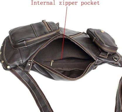Leather Sling Bag Crossbody Backpack for Men Women Travel Outdoor Sports Hunting Hiking Large Capacity Cool Shoulder Chest Pack Bags Daypack