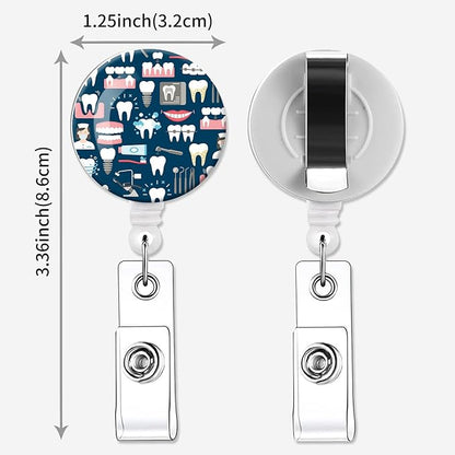 2 Pack Badge Reels Holder Retractable with ID Clip for Nurse Name Tag Card Nursing for Doctor Teacher Student Employee Office Medical Work (Cute Tooth)