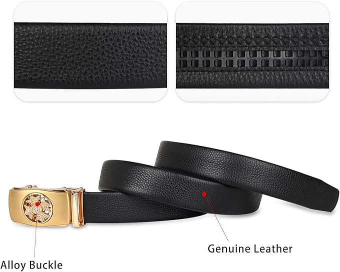Aurolran Men&Womens Leather Dress Belt Business Automatic Buckle Belt Color-Black Silver Gold