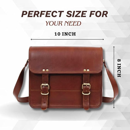 Indian Hando Art 10" Inch Leather Messenger Bag vintage Leather satchel Crossbody Bags for Men and Women (10 inch small)