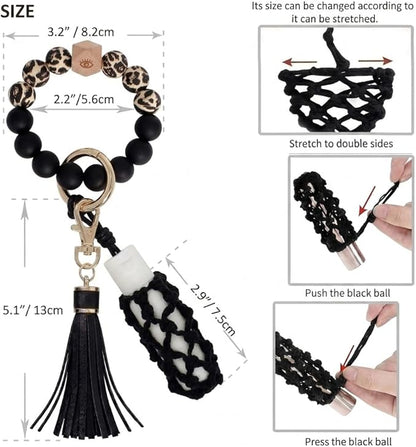BIHRTC Silicone Key Ring Bracelets Wristlet Keychain Wallet with Net Chapstick Holder for Women