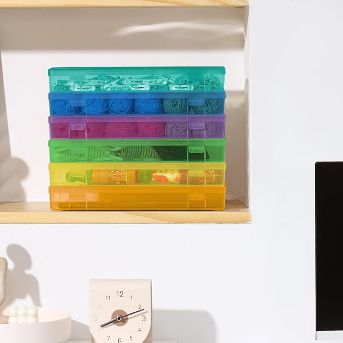 novelinks Plastic Small Storage Bins with Lids for Organizing, Mini Clear Storage Containers and Stackable Storage Box Organizer for Pencil Boxes, Task Boxes, Crayon Boxes (6 Pack Large -Color)
