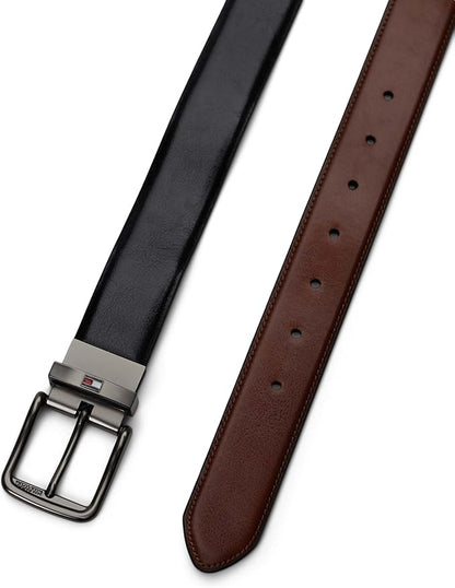 Tommy Hilfiger Men's Reversible Leather Belt, 2‑in‑1 Design for Dress Or Casual Wear