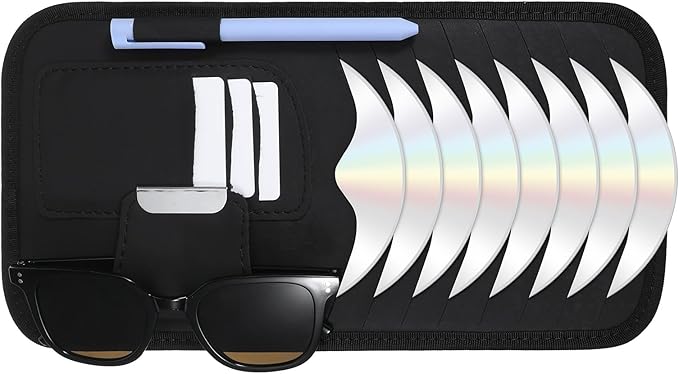 Tyqour Car CD Holder Case PU Leather Vehicle Sun Visor Organizer DVD Storage Holder for Car Visor Case with 8 Storage Sleeves Black