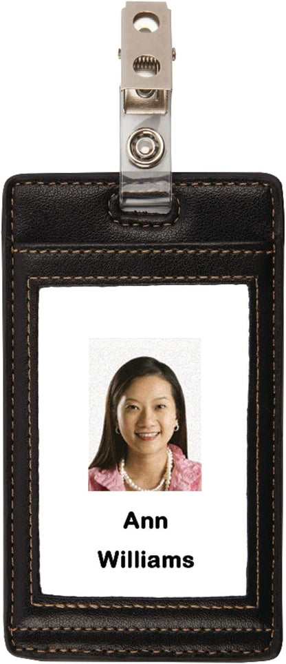 Office Depot Faux Leather Badge Holder, Black