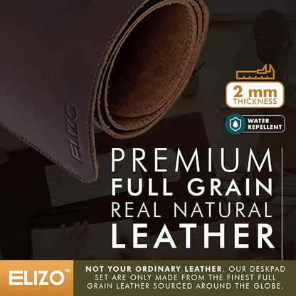 ELIZO Genuine Leather Desk Pad Leather Desk Mat (Bourbon2, 31x15.6 Single Layer2)