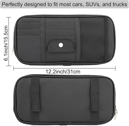 Car Sun Visor Organizer, Auto Interior Accessories Pocket Organizer - Car Truck SUV Storage Pouch Holder, with Multi-Pocket Net Zipper (Black)