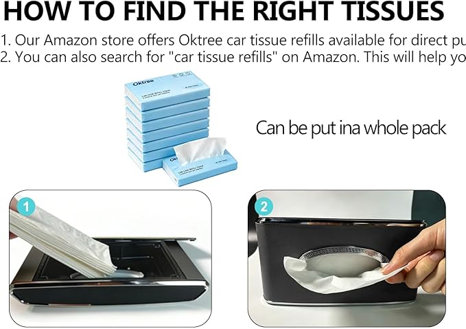 Faux Leather Car Tissue Holder for Interior, Multi-Function Tissue Box, Armrest & Back Seat Tissue Organizer, Sleek Kleenex Holder (Black Flat)