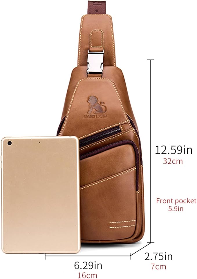 pundarika Leather Sling Bag for Men - Crossbody, Casual Shoulder Bag. Multi-Functional Chest Bag, Travel & Hiking Backpack - Brown