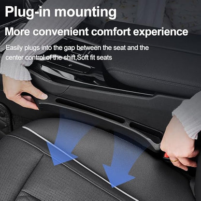 Car Seat Gap Filler Organizer 2 Pack - Universal Side Pocket Console Storage with Phone Slot & Charging Hole - SUV & Truck Interior Accessories - Crevice Blocker & Catcher for Gaps 1.1-2" - Black