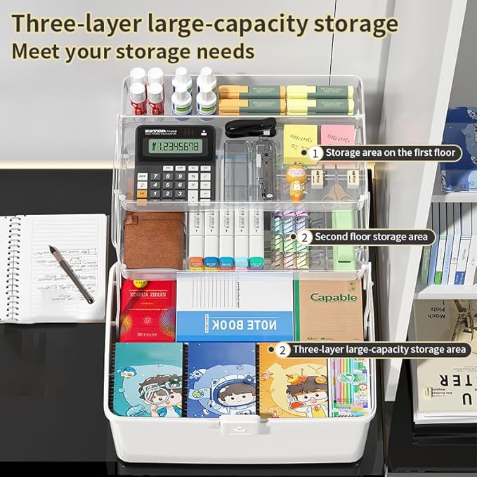 12.9in Three-Layer Multipurpose Storage Box with Handle Portable Tackle Box Folding Art & Craft Case Sewing Supplies Organizer for Makeup, Medicine, Nail, Hair Accessories(Blue)