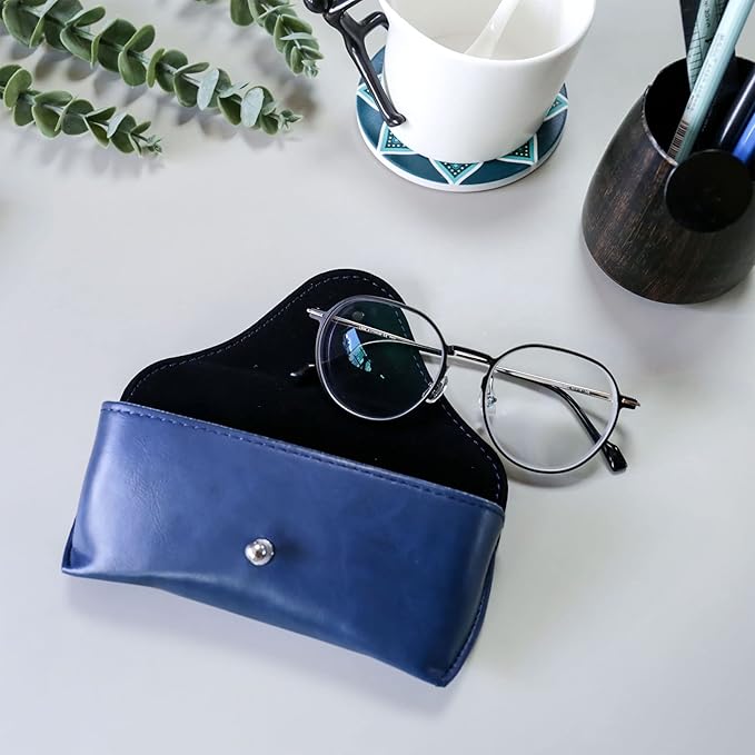 LogHog Portable Leather Glasses Case,Flexible Sunglasses Pouch Slim Case for Women Men Horizontal Eyeglass Case