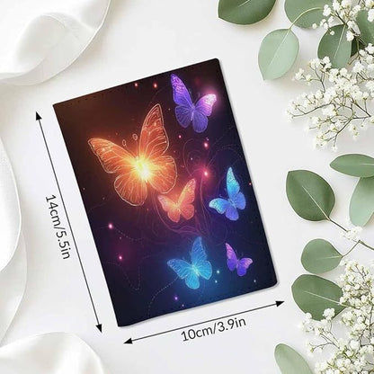 Butterfly Passport Holder for Travel Glowing Glow Magic Creative PU Leather Passport Cover Wallet Cute Passport Card Holder for Women and Men