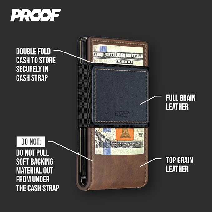PROOF Wallet | Slim Minimalist Wallets for Men | Leather & Metal | RFID Wallet | Front/Back Pocket | Gift Box | Veteran Owned