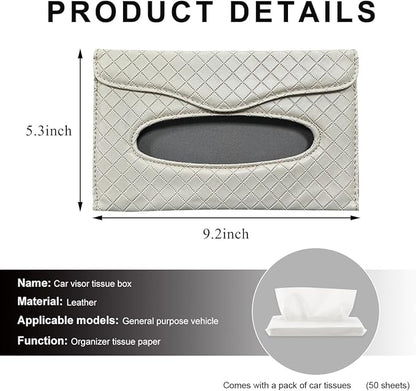 Car Tissue Holder, PU Leather Sun Visor Hanging Paper Napkin Dispenser with Tissue Refill, Backseat Mask Towel Case Visor Organizer with Magnetic Closure, Car Accessories (Beige)