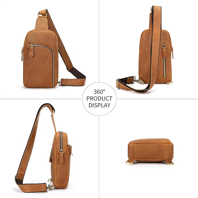 Genuine Leather Sling Bags for Men Crossbody Purse Vintage Small Messenger Shoulder Bag for Phone Side Chest Daypack Bag