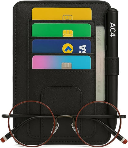 AC4 Compact Sun Visor Organizer for Car – Slim Design with Built-In Pen Holder + FREE Pen, Card & Sunglasses Storage, Universal Fit for Cars, Trucks & SUVs
