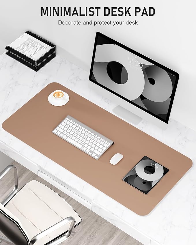 Desk Pad, 23.6" x 13.8" PU Leather Non-Slip Desk Mat Large Mouse Pad for Desktop, Waterproof Laptop Computer Writing Mat for Office, Home, Work, Gaming, Champagne Gold