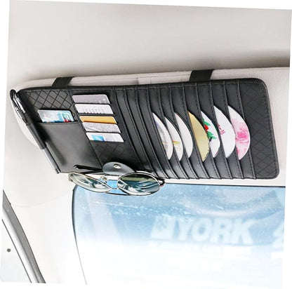 Mikinona Multi-Functional Sun Visor Cd Holder Organizer Bag Premium Leather Storage for Car Conveniently Stores Pens Cards Booklets Design for Vehicle Accessories