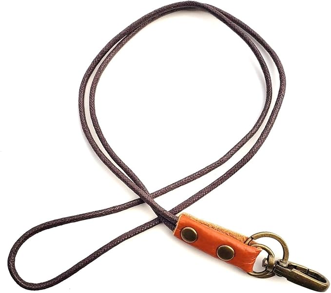 Aslana Genuine Leather Rope Necklace Lanyard for Key ID Badge Holder, Lobster Claw Clasp, Vintage Retro Style (19in Neck. 1-Pack, Rope Orange Leather 19in)…