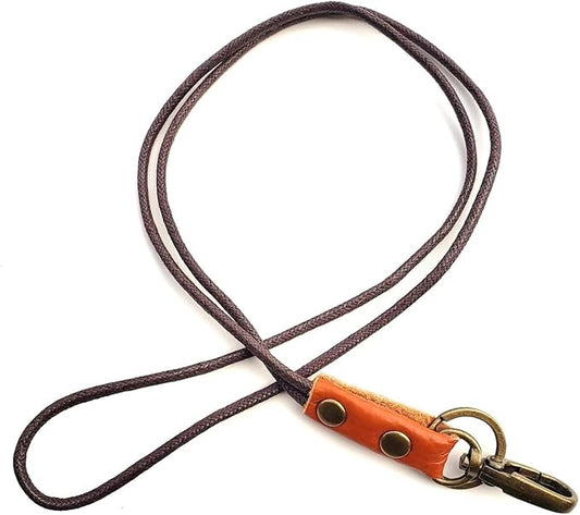Aslana Genuine Leather Rope Necklace Lanyard for Key ID Badge Holder, Lobster Claw Clasp, Vintage Retro Style (19in Neck. 1-Pack, Rope Orange Leather 19in)…