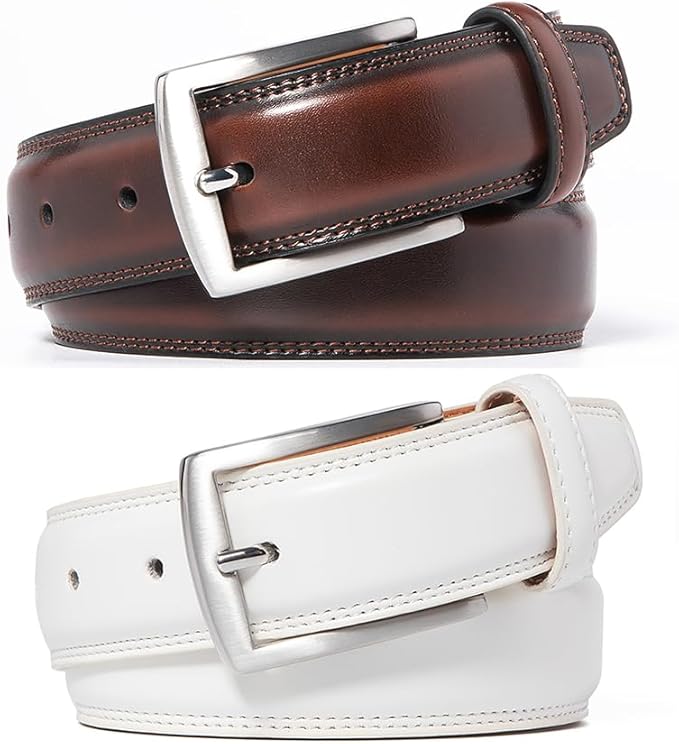 Mens Genuine Leather Dress Belt for Men, Handmade, 100% Cow Leather,Classic Casual and Business Belt Prong Buckle