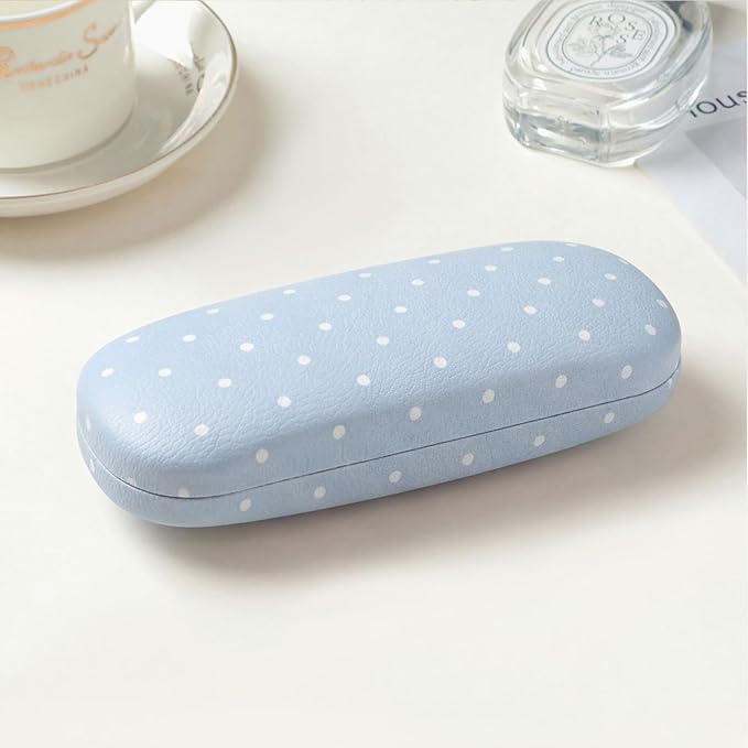 Glasses Case Hard, Cute Sunglasses Case for Women Leather Protective Case for Eyeglass with Cleaning Cloth