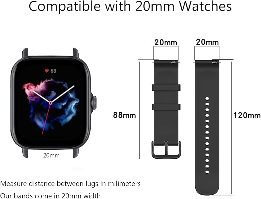Chofit 10 Pack Silicone Bands Compatible with Amazfit Active 2 1/GTR mini/GTS 2 2e 3 4/GTS 2 4 mini, 20MM Replacement Watch Straps for Amazfit Bip 3,3 Pro/Bip U,U Pro