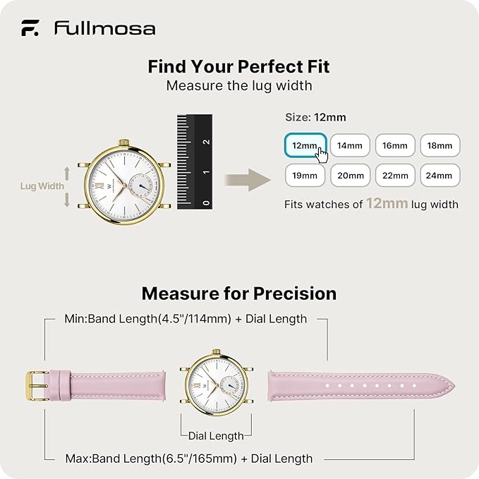 Fullmosa Watch Band, Quick Release Leather Watch Strap for Men Women, Replacement Bands Width 12mm 14mm 16mm 18mm 19mm 20mm 21mm 22mm 24mm