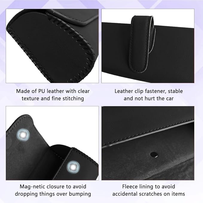 Sunglasses Holder for Car Sun Visor, Sunglass Organizer for Car, Magnetic Leather Eyeglasses Protective Storage Case, Waterproof Glasses Organizer Visor Accessories for Vehicles (Black)