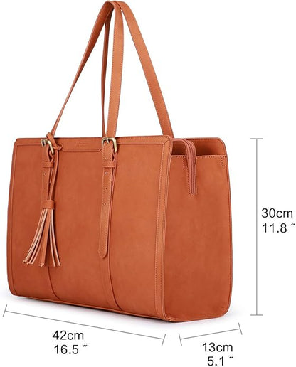 ECOSUSI Laptop Bag For Women 15.6 Inch Work Tote Bags PU Leather Computer Purse For Business Office With 3 Layer Compartments