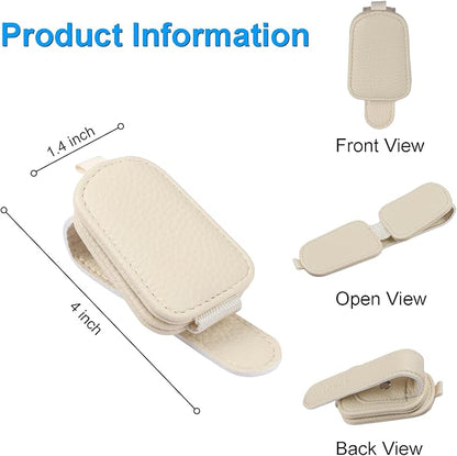 LTOHOE 2 Pack Sunglass Holder for Car, Magnetic Leather Sunglasses Holder and Ticket Card Clip, Universal for Different Size Glasses, Car Visor Accessories(Beige)